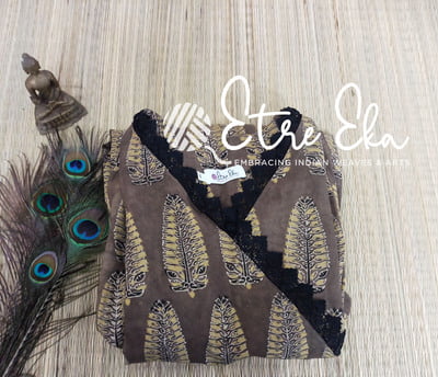 Ajrakh Hand Block Printed Mul Cotton Kurti -Beige and Yellow