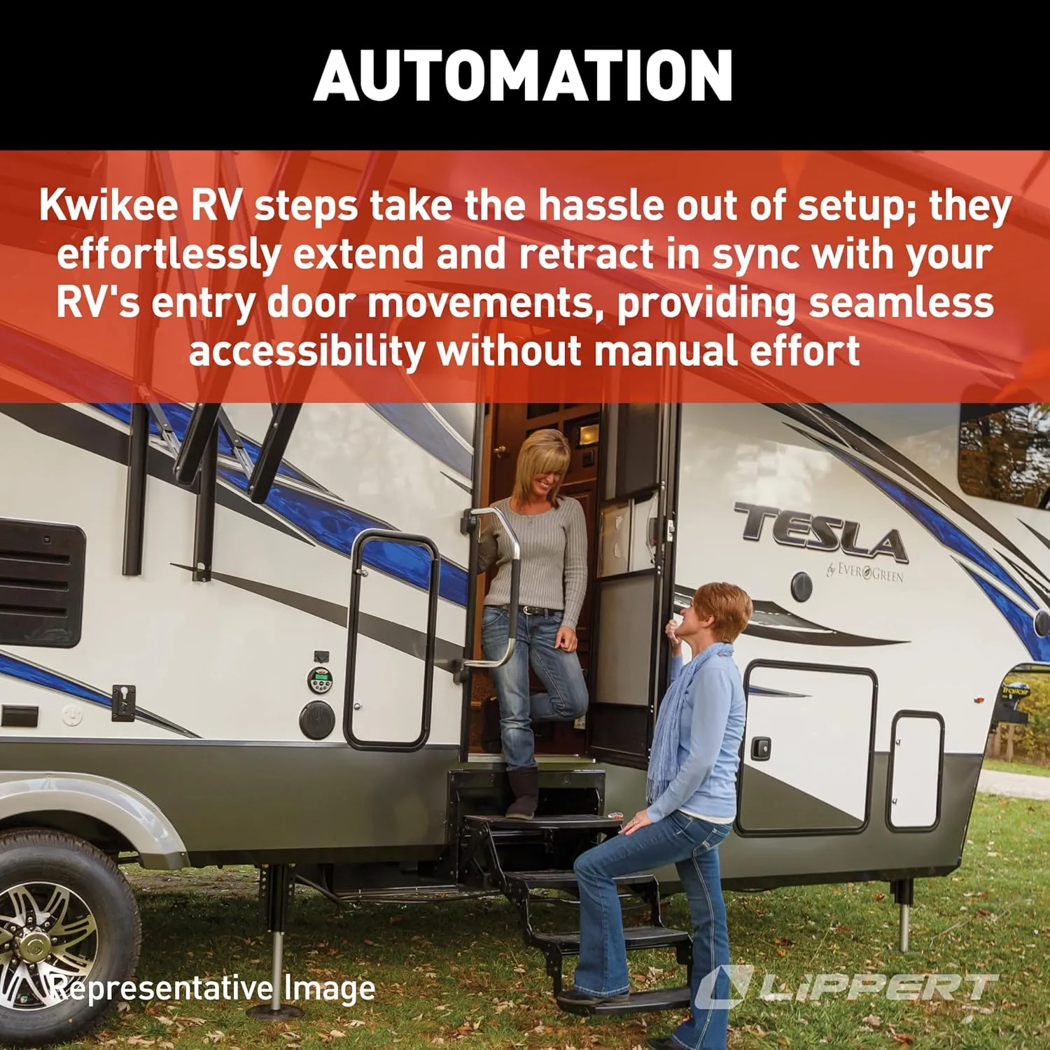 Kwikee Lippert Platinum Double Tread Electric RV Steps, 24in Wide, 12V (Model 372558)