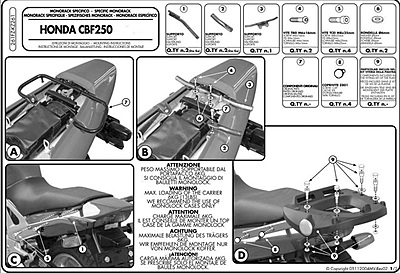 KAPPA HONDA TOPBOX BRACKET KZ261 - CBF 250 (04-06)