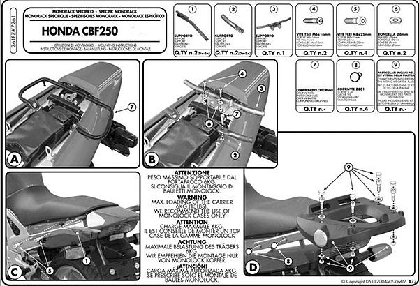 KAPPA HONDA TOPBOX BRACKET KZ261 - CBF 250 (04-06)