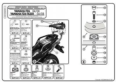 KAPPA YAMAHA TOPBOX BRACKET KZ351 - FZ6/FZ6 600 FAZER (04-06)
