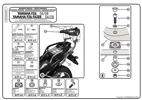 KAPPA YAMAHA TOPBOX BRACKET KZ351 - FZ6/FZ6 600 FAZER (04-06)