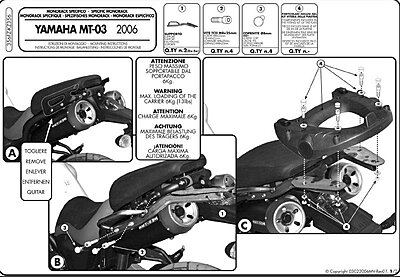 KAPPA YAMAHA TOPBOX BRACKET KZ356 - MT-03 660 (06-14)