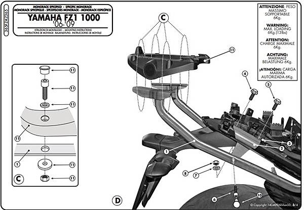KAPPA YAMAHA TOPBOX BRACKET - FZ1 1000 (06-15)