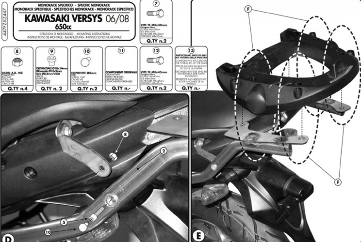 KAPPA KAWA TOPBOX BRACKET KZ447 - VERSYS 650 (06-09)