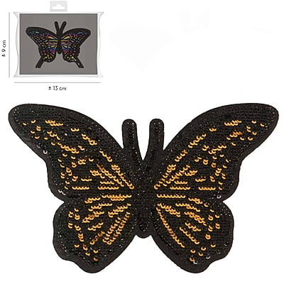 Applicazione termoadesiva con micro paillettes - Farfalla Oro
