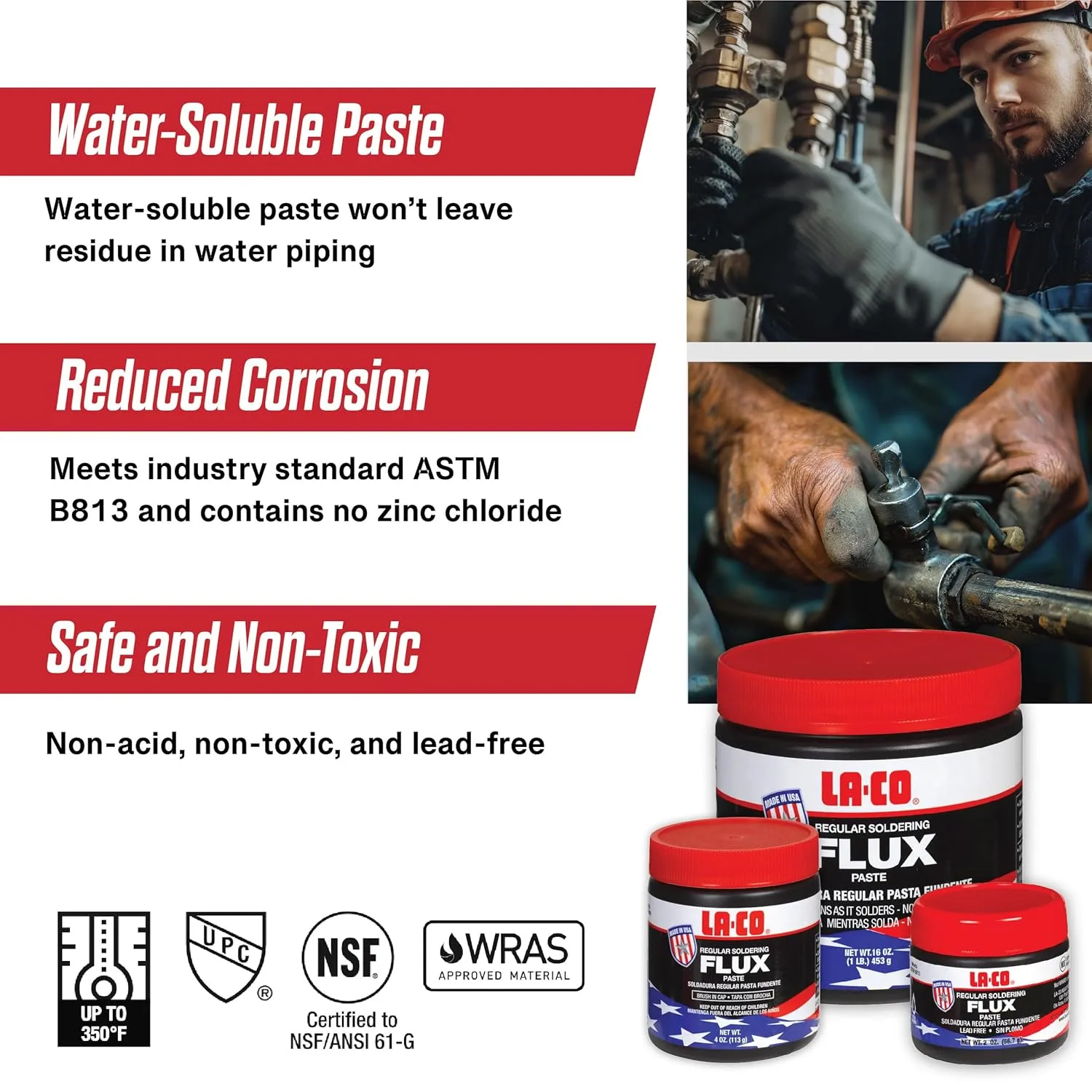 LA-CO 22194 -Water Soluble, All Weather Copper Flux Paste for Soldering, Brush in Cap, Developed for Plumbing, 4 oz