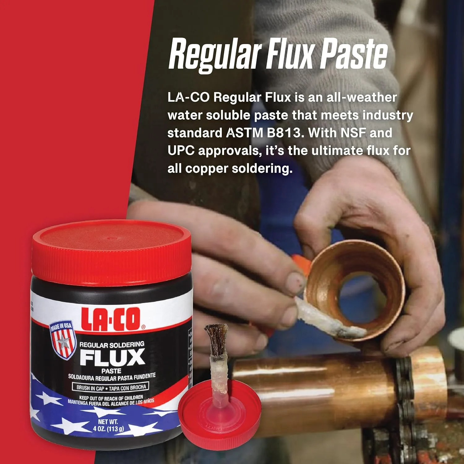 LA-CO 22194 -Water Soluble, All Weather Copper Flux Paste for Soldering, Brush in Cap, Developed for Plumbing, 4 oz