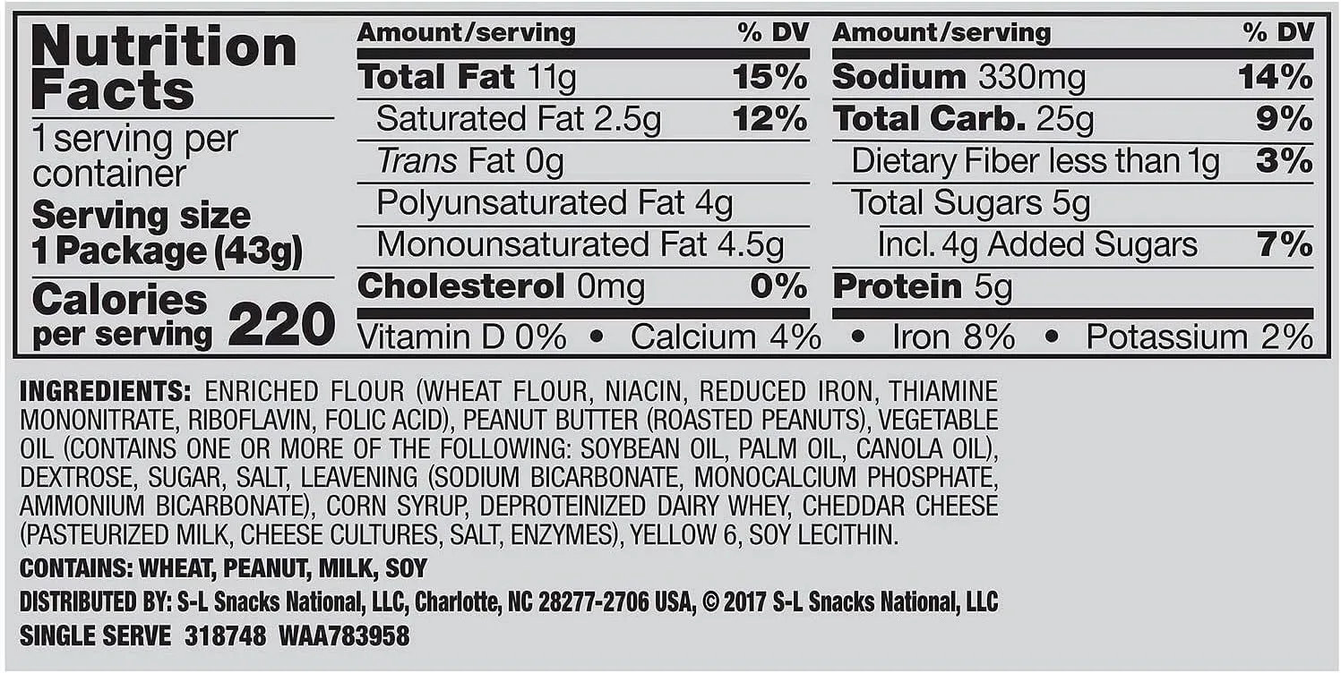 Lance Toast Chee Peanut Butter Crackers, Pack of 6, Box Of 40