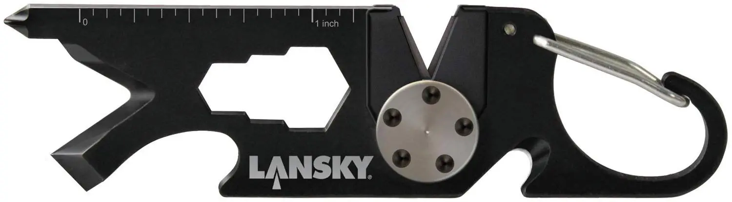 Lansky Roadie 9-in-1 Keychain Knife Sharpening Multitool, EDC Knife Sharpener Accessory with Bottle Opener, Line Cutter
