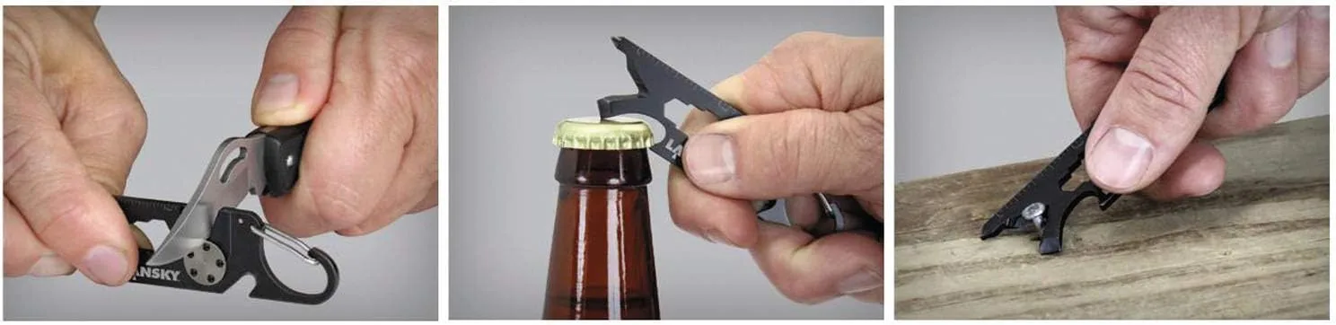 Lansky Roadie 9-in-1 Keychain Knife Sharpening Multitool, EDC Knife Sharpener Accessory with Bottle Opener, Line Cutter