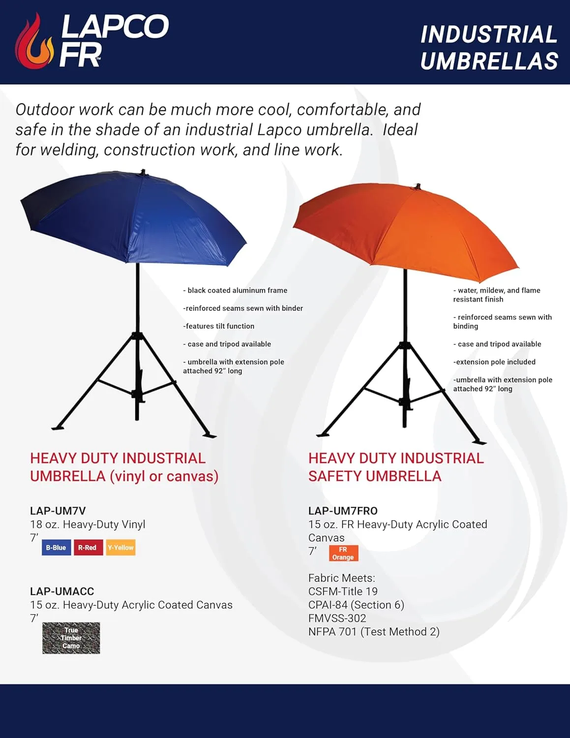 Lapco FR LAP-UM7VB Heavy-Duty Construction Umbrella, Vinyl, 7', Blue 7 FT LAP-UM7VB BLUE