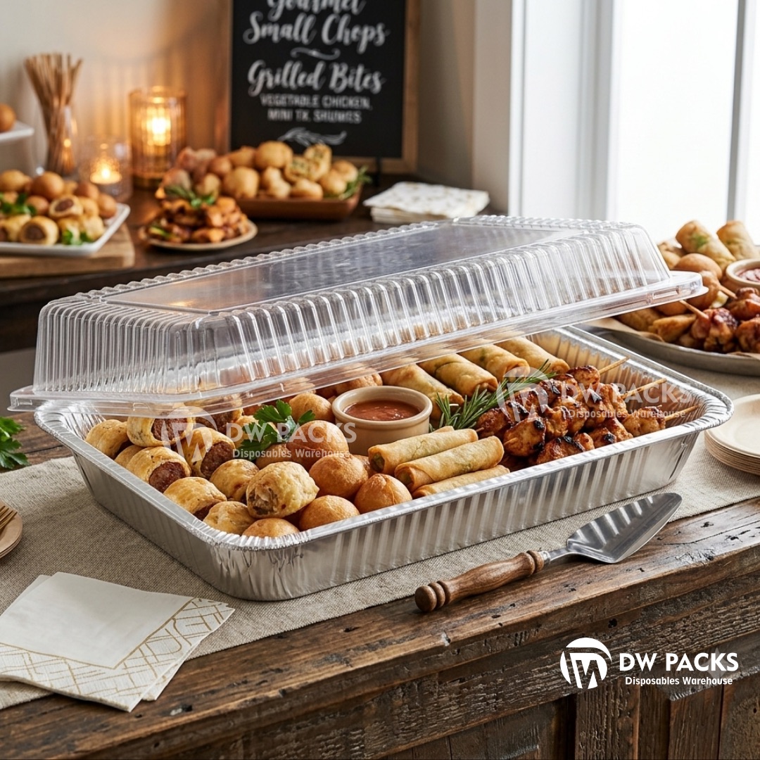 LARGE FOIL TRAYS WITH CLEAR PLASTIC LID (8 LITRES)