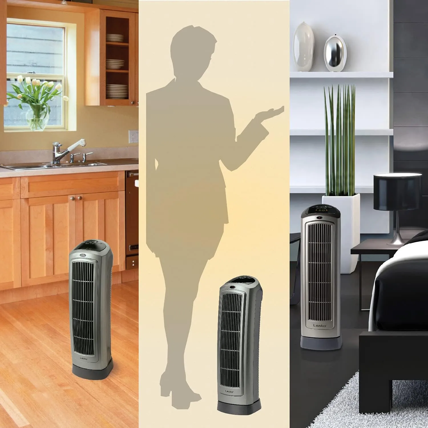 Lasko Portable Oscillating Ceramic Space Heater Tower with Digital Display, Remote Control, 2 Heat Settings and 8 Hour Timer