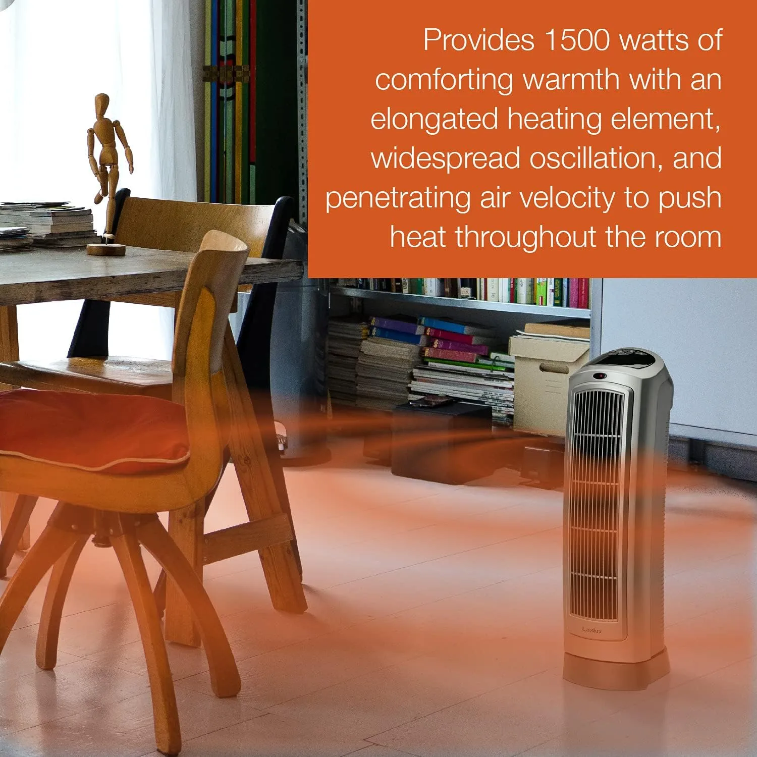 Lasko Portable Oscillating Ceramic Space Heater Tower with Digital Display, Remote Control, 2 Heat Settings and 8 Hour Timer