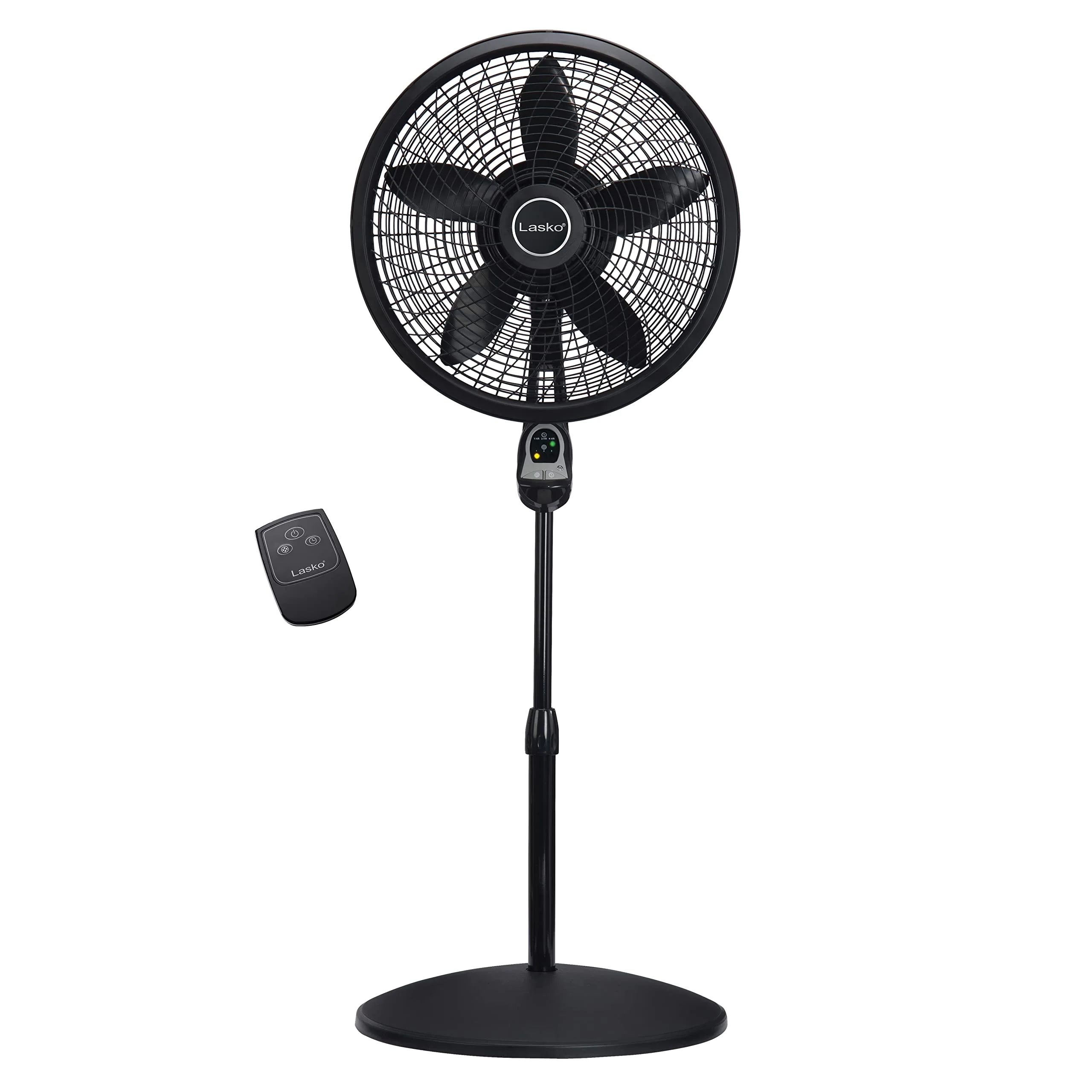 Lasko Oscillating Cyclone Pedestal Fan, Adjustable Height, Timer, Remote Control, 3 Speeds, 18" Black