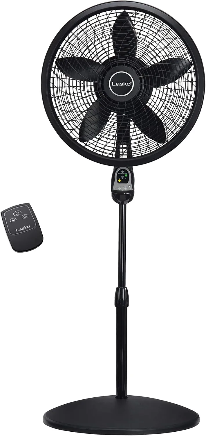 Lasko Oscillating Cyclone Pedestal Fan, Adjustable Height, Timer, Remote Control, 3 Speeds, 18" Black