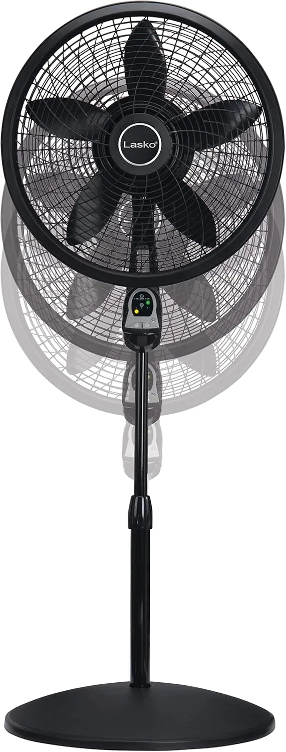 Lasko Oscillating Cyclone Pedestal Fan, Adjustable Height, Timer, Remote Control, 3 Speeds, 18" Black