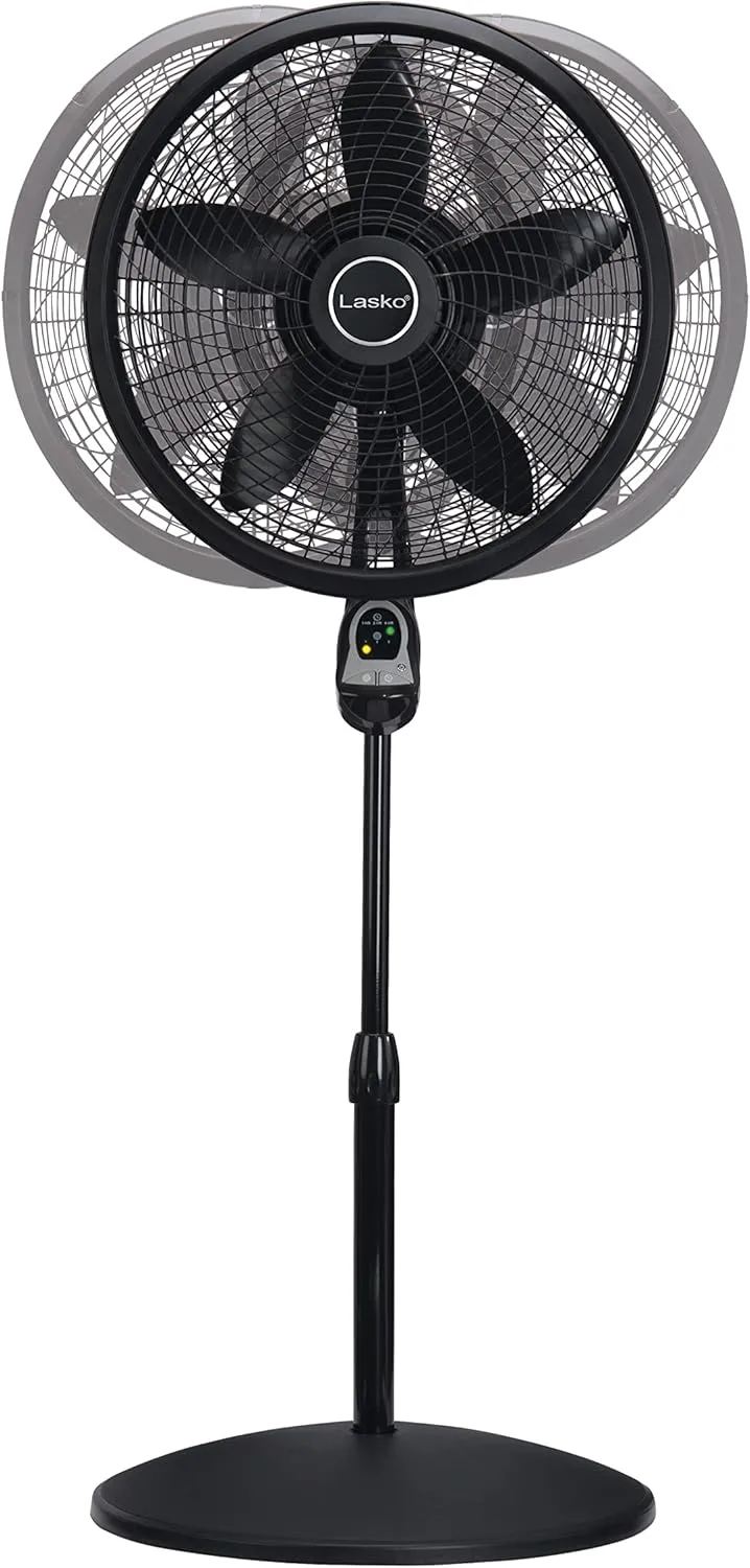 Lasko Oscillating Cyclone Pedestal Fan, Adjustable Height, Timer, Remote Control, 3 Speeds, 18" Black