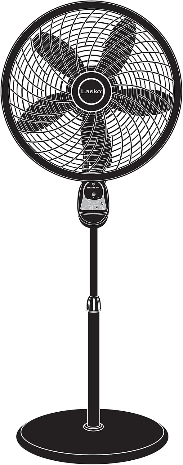 Lasko Oscillating Cyclone Pedestal Fan, Adjustable Height, Timer, Remote Control, 3 Speeds, 18" Black
