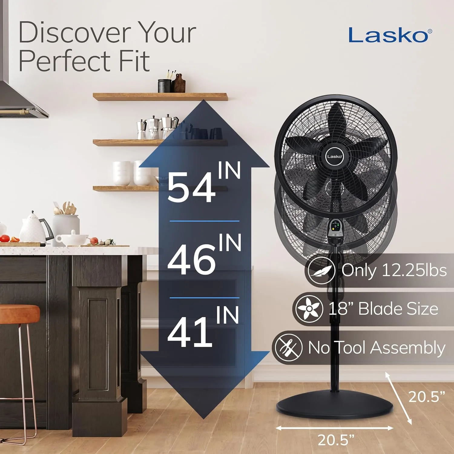 Lasko Oscillating Cyclone Pedestal Fan, Adjustable Height, Timer, Remote Control, 3 Speeds, 18" Black
