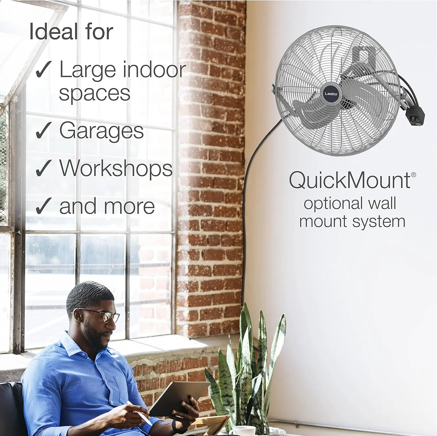 Lasko 20" Silver High Velocity Wall Mount Fan with Pivoting Head - 3 Speeds, Ideal Wall Mount Fan or Floor Fan for Home