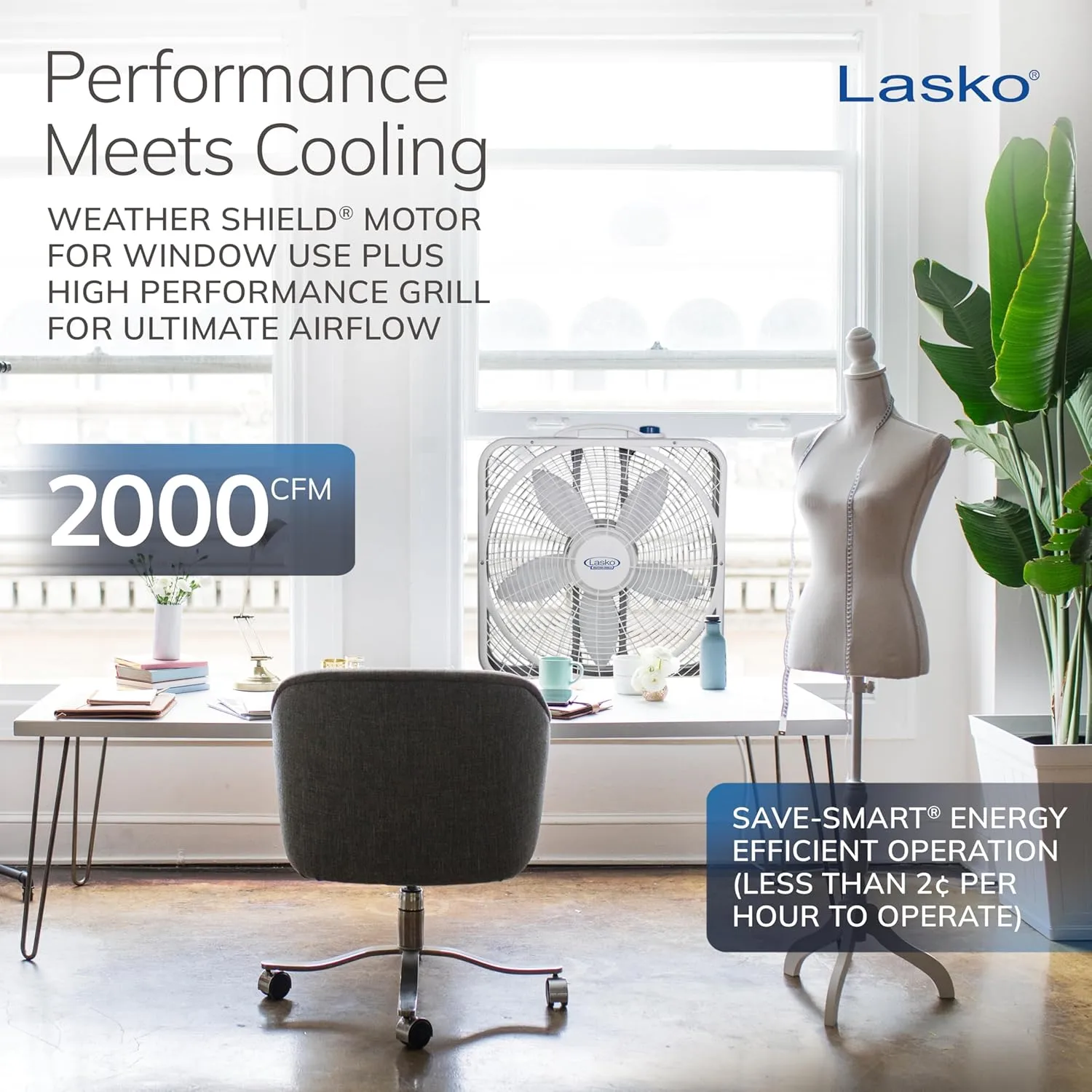 Lasko Weather-Shield Performance Box Fan, 20 inch, 3 Speeds, White