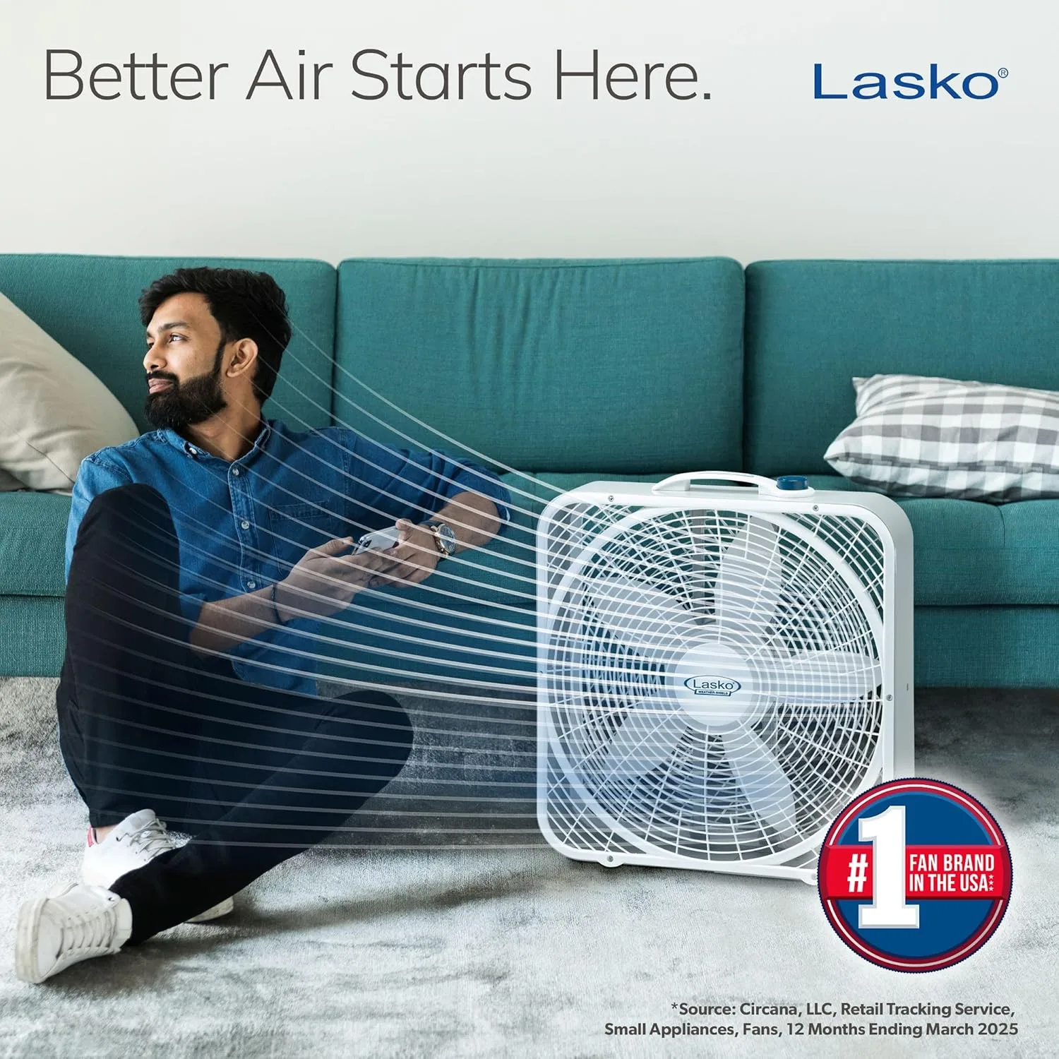 Lasko Weather-Shield Performance Box Fan, 20 inch, 3 Speeds, White
