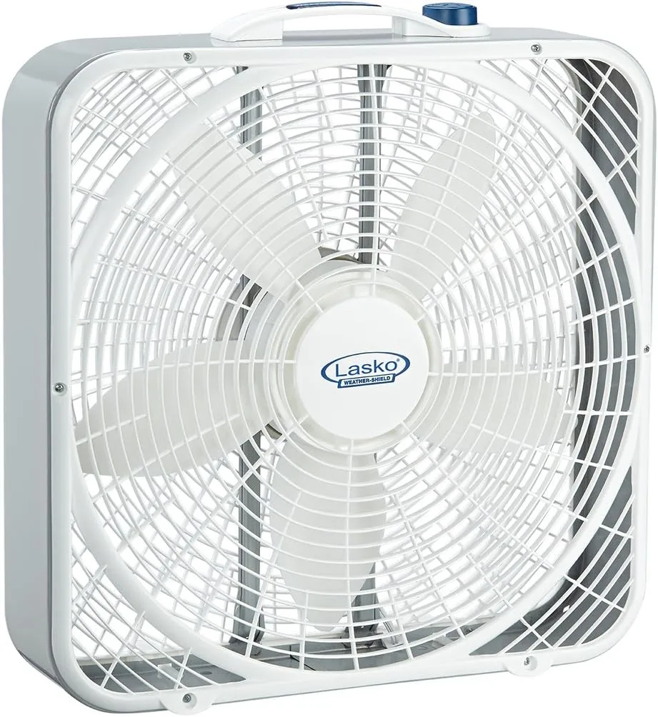 Lasko Weather-Shield Performance Box Fan, 20 inch, 3 Speeds, White