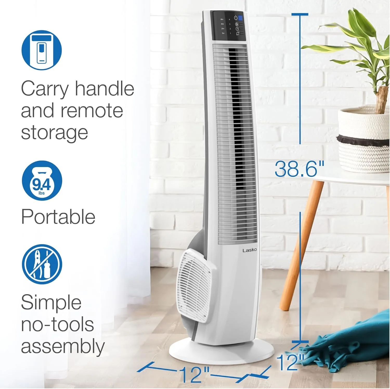 Lasko Oscillating Tower Fan with Remote Control - 4 Speeds, 38 Inch, White, T38400