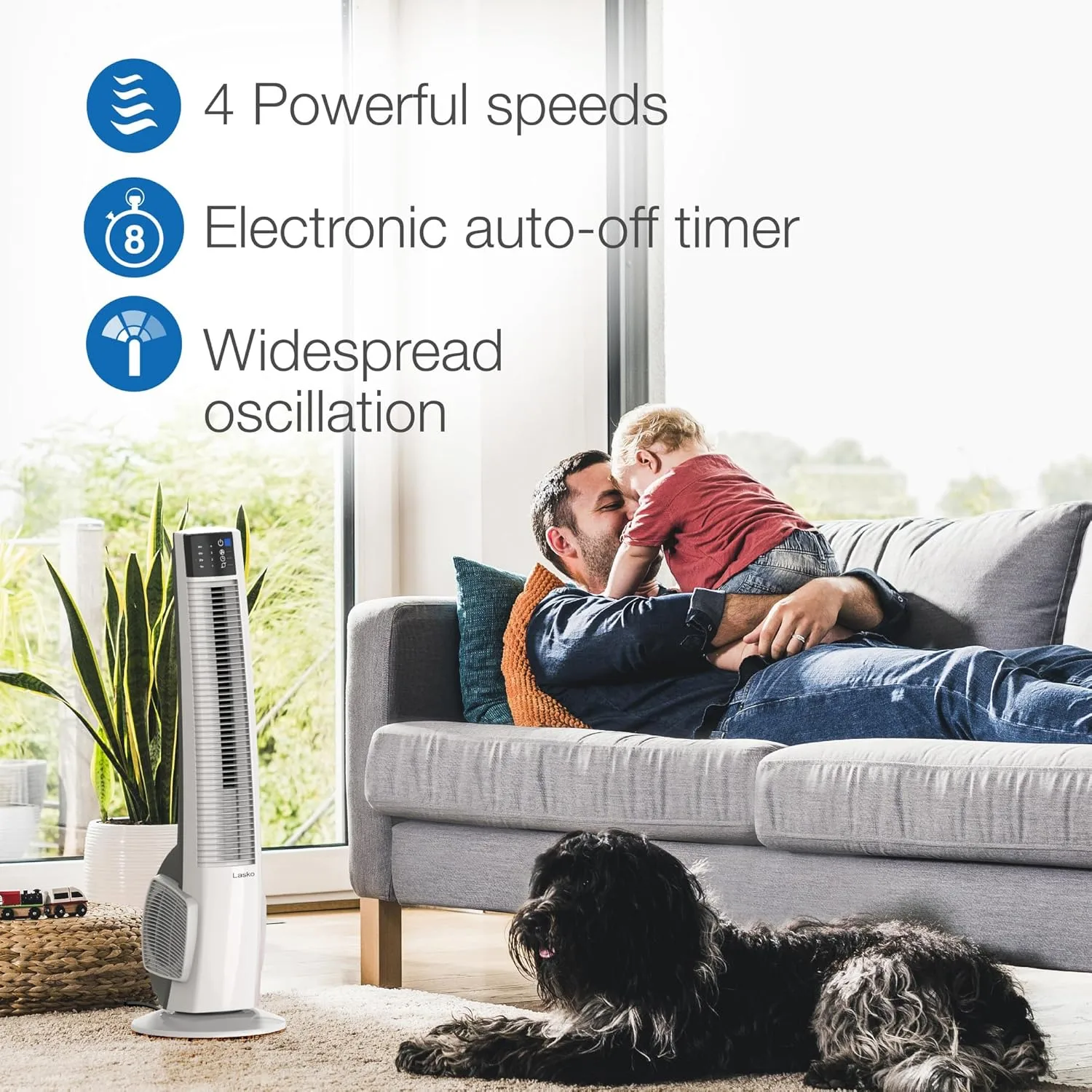 Lasko Oscillating Tower Fan with Remote Control - 4 Speeds, 38 Inch, White, T38400