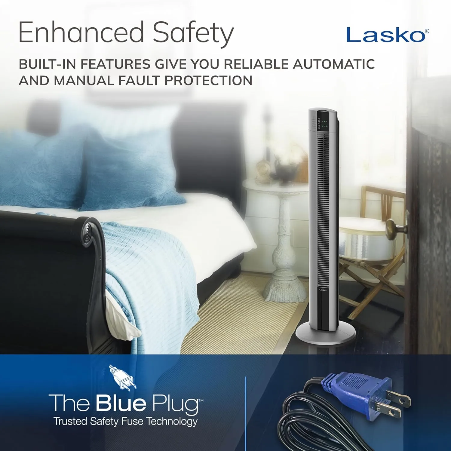 Lasko Tower Fan, Oscillating Performance, Remote Control, Nighttime Setting, Timer, 48" Gray, T48314