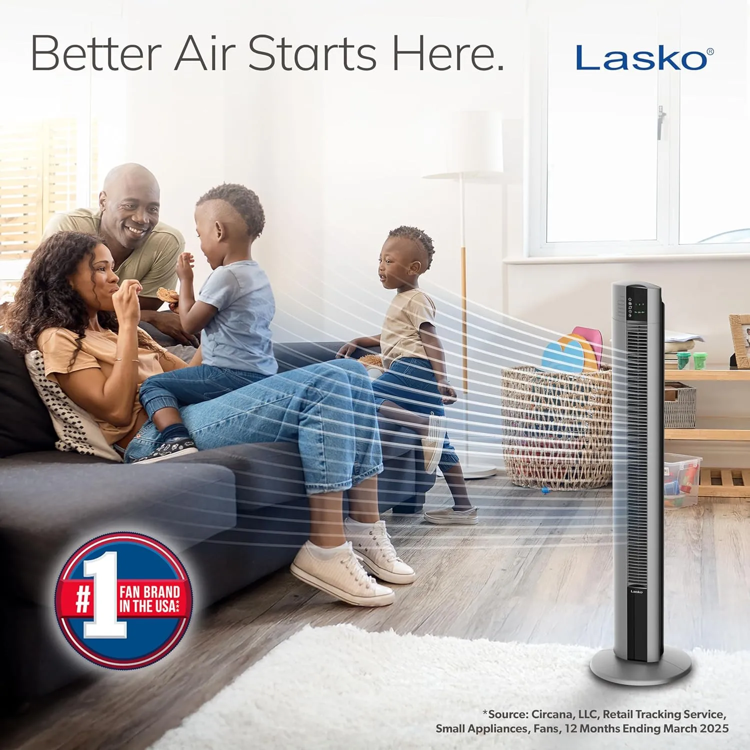 Lasko Tower Fan, Oscillating Performance, Remote Control, Nighttime Setting, Timer, 48" Gray, T48314