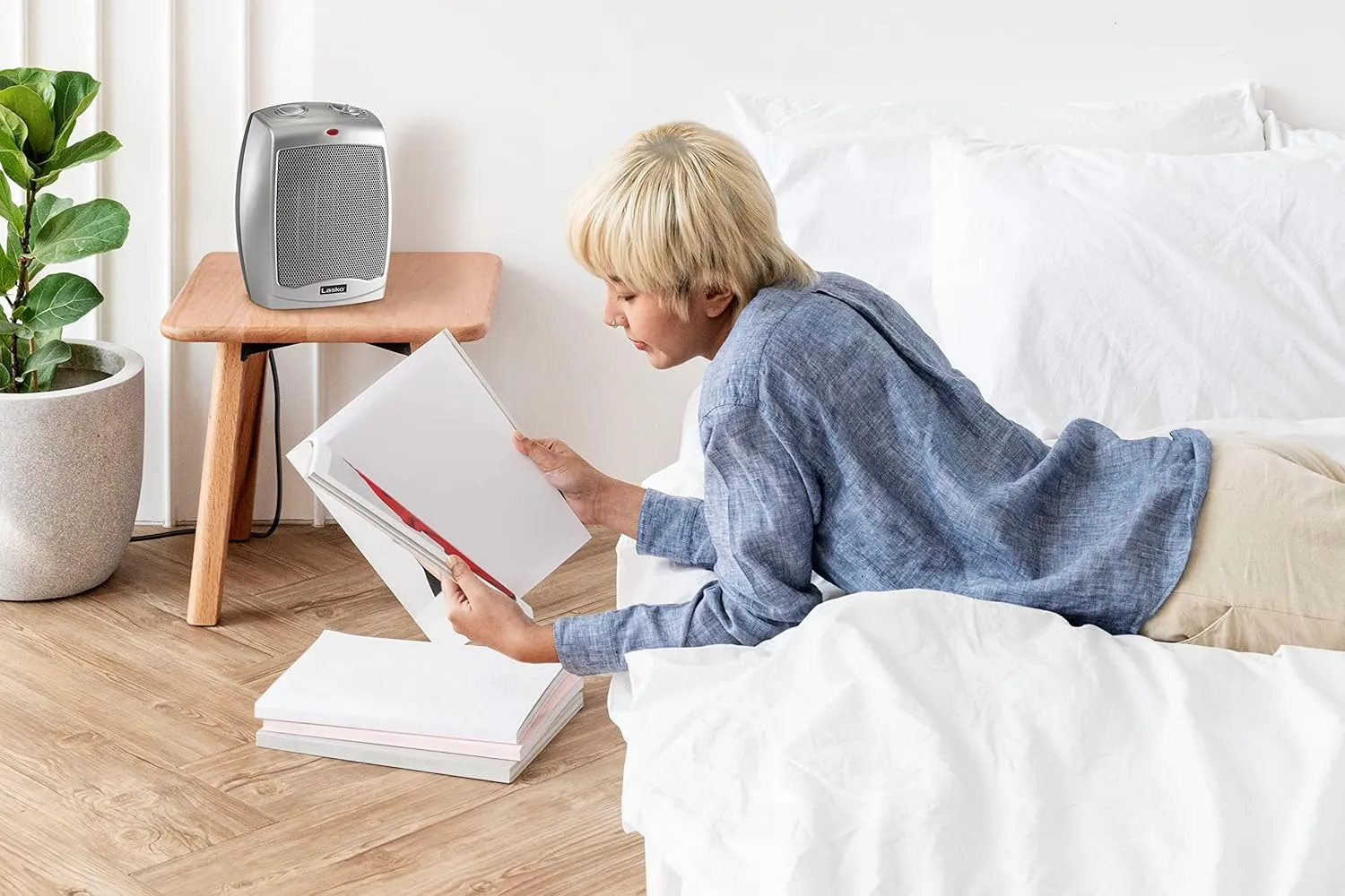 Lasko Desktop Electric Ceramic Space Heater with Adjustable Thermostat, 2 Heat Settings and Fan Only Mode, 9.2 Inches