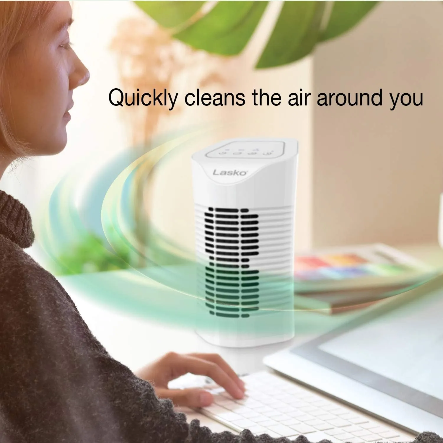 Lasko HF11200 Desktop Air Purifier – 3-Stage Filtration for Home, Office & Small Rooms