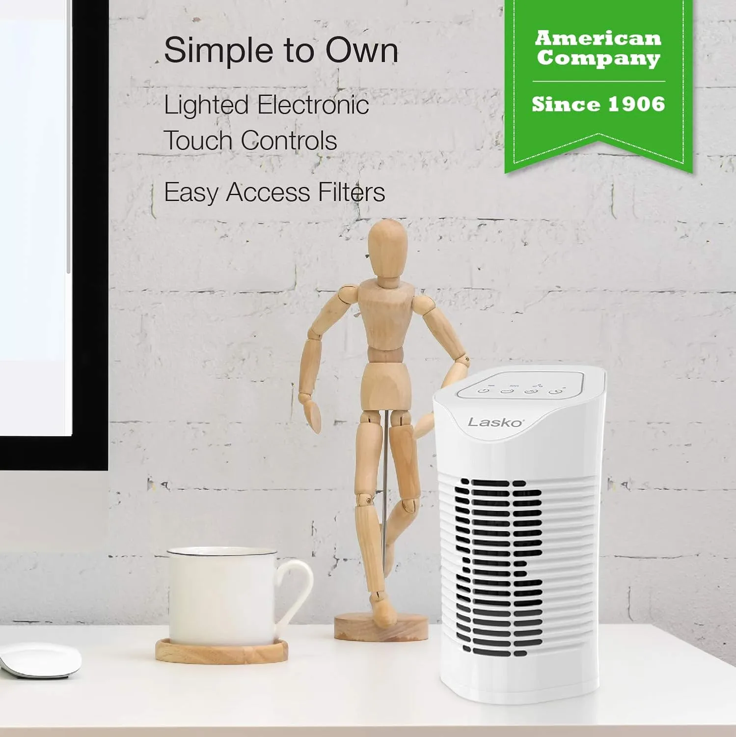 Lasko HF11200 Desktop Air Purifier – 3-Stage Filtration for Home, Office & Small Rooms