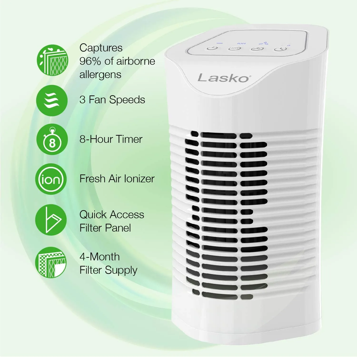 Lasko HF11200 Desktop Air Purifier – 3-Stage Filtration for Home, Office & Small Rooms
