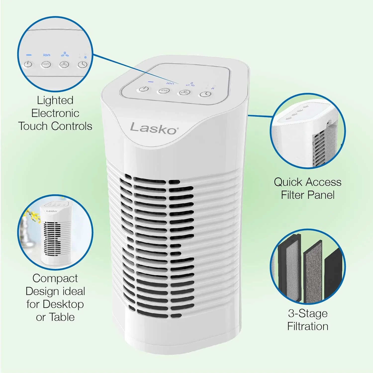 Lasko HF11200 Desktop Air Purifier – 3-Stage Filtration for Home, Office & Small Rooms