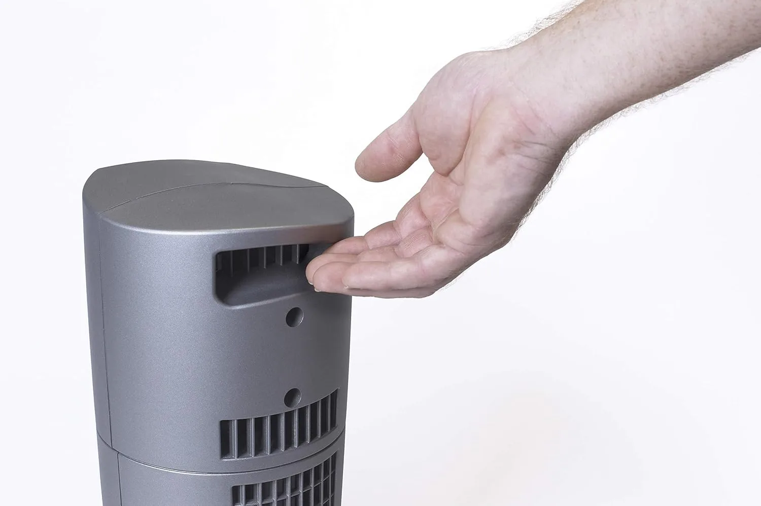 Lasko Wind Tower Platinum Compact Desktop Fan for Home with 3 Speeds, Widespread Oscillation, 14", Gray, 4910