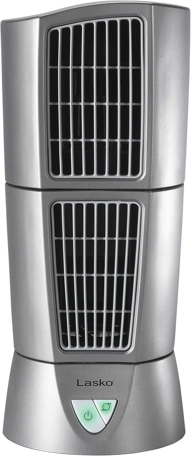 Lasko Wind Tower Platinum Compact Desktop Fan for Home with 3 Speeds, Widespread Oscillation, 14", Gray, 4910