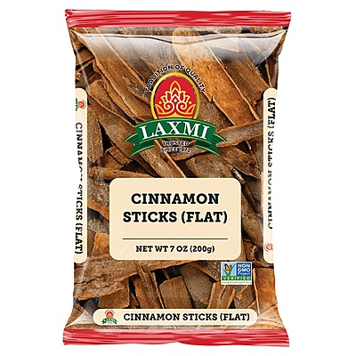200g pack of Laxmi Cinnamon Stick Flat, featuring high-quality, fragrant whole cinnamon bark.