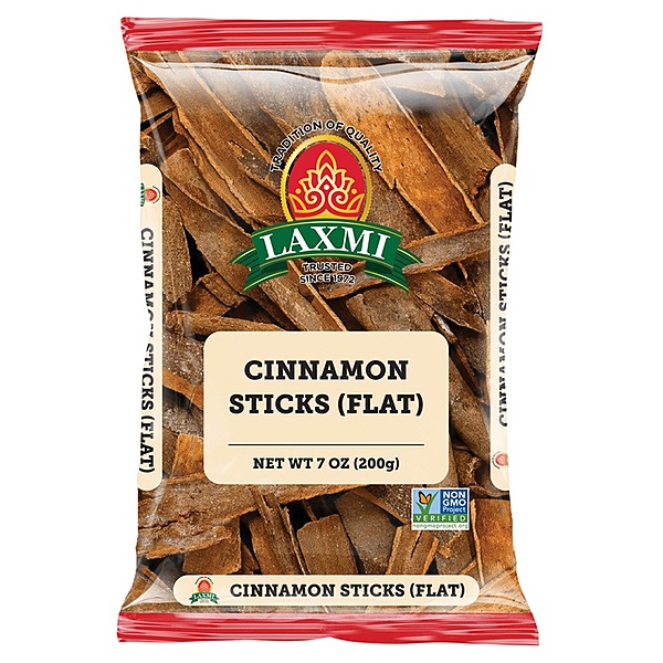 200g pack of Laxmi Cinnamon Stick Flat, featuring high-quality, fragrant whole cinnamon bark.