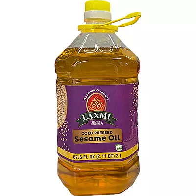 Laxmi 2L Cold Pressed Sesame Oil, pure unrefined gingelly oil for authentic Indian cooking.