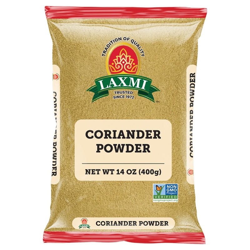 400g of Laxmi Coriander Powder, finely ground and aromatic spice essential for South Asian cooking.
