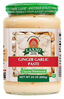 24oz jar of Laxmi Ginger Garlic Paste for authentic Indian cooking and marinades.