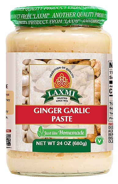 24oz jar of Laxmi Ginger Garlic Paste for authentic Indian cooking and marinades.