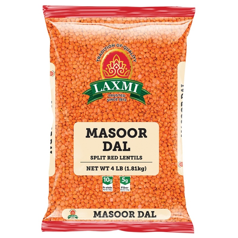4lb bag of Laxmi Masoor Dal, a nutritious and quick-cooking split red lentil.