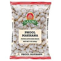 200g bag of Laxmi Phool Makhana, light and crunchy puffed lotus seeds for healthy snacking.
