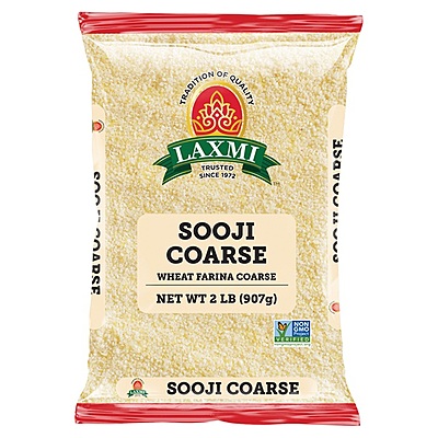 2lb bag of Laxmi Sooji, a high-quality granulated wheat semolina for traditional Indian cooking.