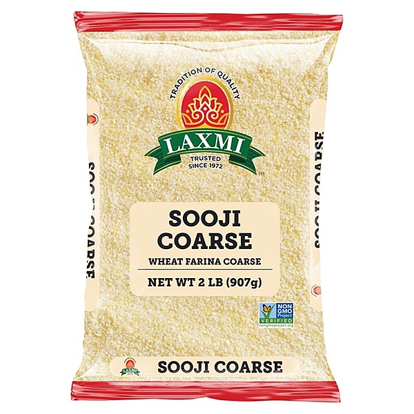 2lb bag of Laxmi Sooji, a high-quality granulated wheat semolina for traditional Indian cooking.